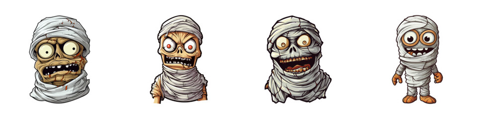 Cartoon scary mummy set. Vector illustration