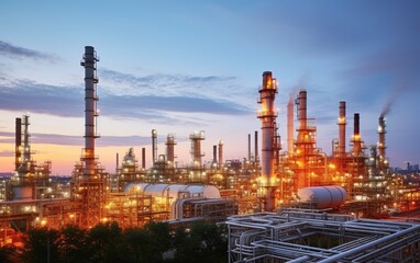 Fototapeta na wymiar Close up Industrial view at oil refinery plant form industry zone with sunrise and cloudy sky