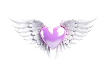 Pink heart with angel Cupid wings isolated on transparentbackground. Love, romance, date