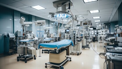 State of the art equipment and advanced medical devices in a modern operating room facility - obrazy, fototapety, plakaty