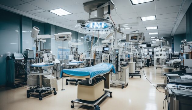 State of the art equipment and advanced medical devices in a modern operating room facility