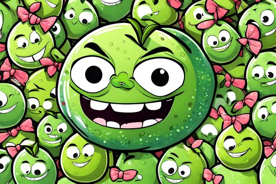 A cartoon lime character that is adorable and humorous, including buck teeth, a broad smile.
