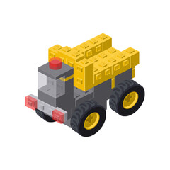 Yellow dump truck in isometry. Vector - obrazy, fototapety, plakaty