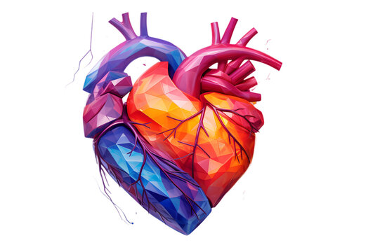 Human heart, colorful generative illustration on transparent background