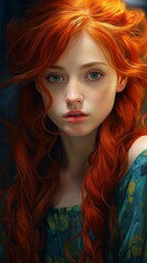 Fototapeta premium Beautiful young girl with red hair closeup