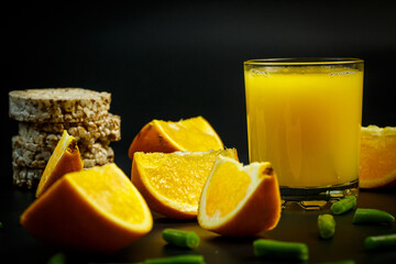 Orange slices and orange juice for a healthy diet