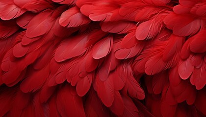 Intricate digital art red feathers texture background with detailed large bird plumes - obrazy, fototapety, plakaty