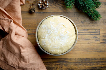 bowl of dough for christmas bread baking