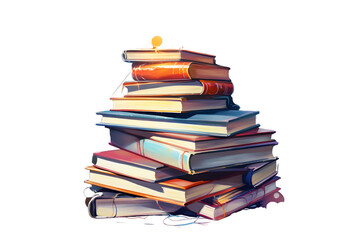 Stack of literature books on transparent background
