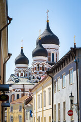 Street view of Tallinn, Estonia with the Alexander Newski cathedral