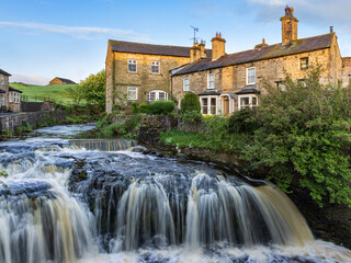 Waterfall on Gayle Beck in the centre of the Yorkshire Dales town of Hawes, Wensleydale. Taken...