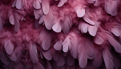 Detailed digital art purple feathers texture background with intricate, large bird feathers