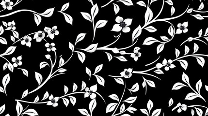 black and white painting, pattern of flowers, with emphasis on simplicity of design and use of plaster. SEAMLESS PATTERN. SEAMLESS WALLPAPER.