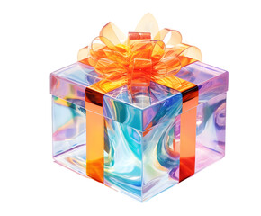 Colorful glowy gift box isolated on transparent background