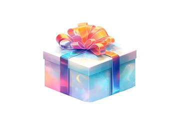 Obraz premium Colorful glowy gift box isolated on transparent background