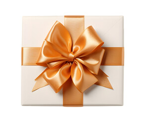 Gold bow gift box isolated on transparent background