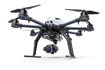 Wireless drone with remote control on a white background. AI generated.