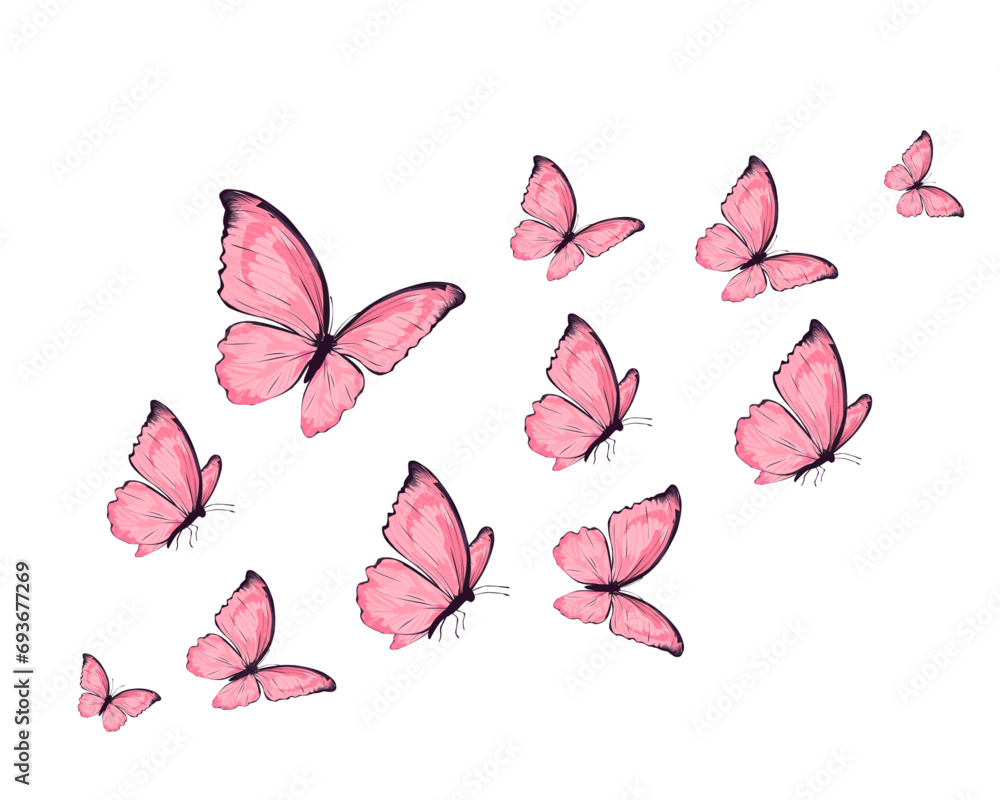 Wall mural set of butterflies pink butterflies