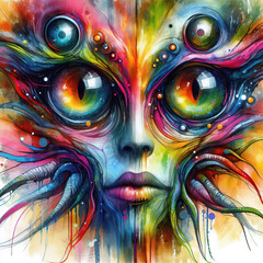 An alien painted in colorful style