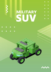 Military SUV poster for print and design. Vector illustration.