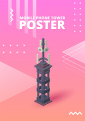 Mobile phone tower poster for print and design. Vector illustration.