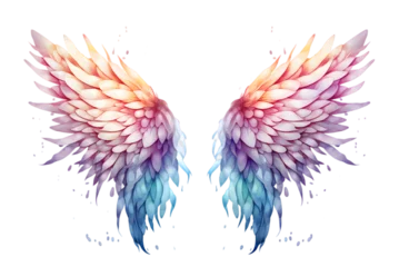 Foto op geborsteld aluminium Boho dieren Beautiful magic watercolor angel wings isolated on transparent background