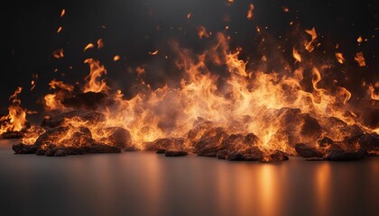 fire on a black background with copy space
