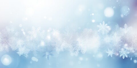 Fototapeta na wymiar Snowflakes on white light blue background with copy space