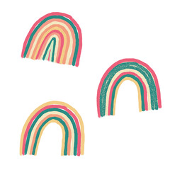 cute rainbows in 3 different variations - color theme pink, green, yellow