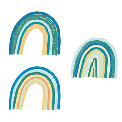 cute rainbows in 3 different variations - color theme blue, green, yellow