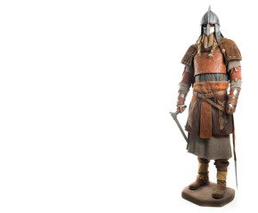 Warrior, Scandinavian navigator in armor. White background, isolate. AI generated.