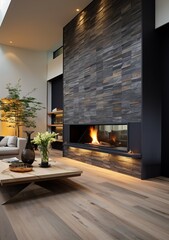 modern living room with fireplace