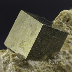 Detailed View of Pyrite Specimen on Rock Matrix, Highlighting its Unique Texture