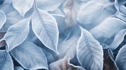 Capture the beauty of winter with a closeup view of frozen leaves, making it a perfect winter background for various concepts.