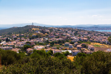 Panoramic view of Cunda Island on the Aegean Sea, Turkiye