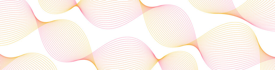 Abstract background with waves for banner. Web banner size. Vector background with lines. Element for design isolated on white. Pink and yellow. Beauty, love, holiday