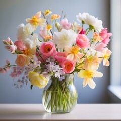 A stunning capturing the essence of spring with an artfully arranged bouquet of vibrant flowers