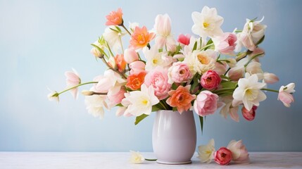Naklejka na ściany i meble A stunning capturing the essence of spring with an artfully arranged bouquet of vibrant flowers