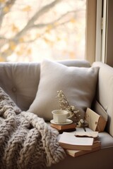 Cozy winter weekend morning with fluffy slippers, - obrazy, fototapety, plakaty