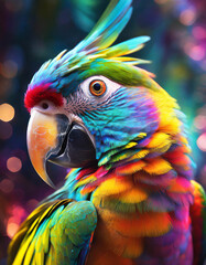 Fototapeta premium Parrot with iridescent colored feathers, abstract image