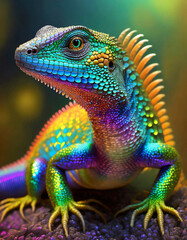 Lizard in iridescent color, close up, abstract image
