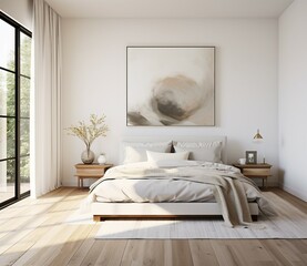 Poster mockup, poster in the room, frame on the wall, blank billboard in the room, luxury comfortable bedroom