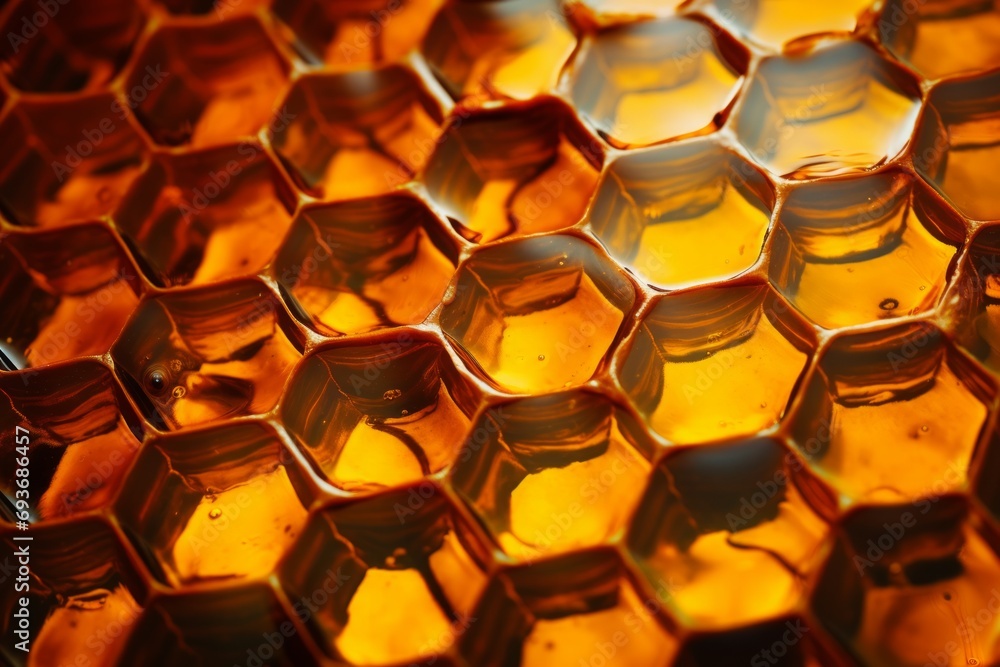 Aufkleber golden honey and honeycomb abstract background with copy space for text and design elements