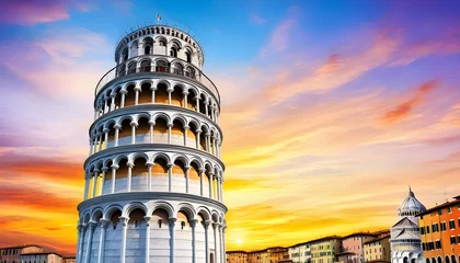 Papier Peint photo autocollant Tour de Pise Oil painting on canvas, Pisa tower at sunset. Italy