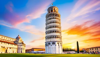 Foto op Plexiglas Oil painting on canvas, Pisa tower at sunset. Italy © Antonio Giordano