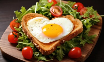 Fototapeta na wymiar heart shape bread, egg and toasted sliced bread
