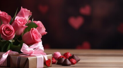 Obraz na płótnie Canvas Dreamy Valentine's Day scene with roses, chocolates, and ample copy space