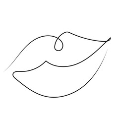 Abstract lips vector illustration in linear minimalist style. Whimsical hand drawn lips in continuous line art style. Isolated, black and white vector