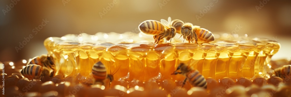 Poster golden honey and honeycomb abstract background with copy space for natural and organic concepts