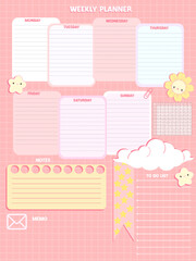 Cute inspiration notepaper kawaii design printable .  White pink pages for tags , weekly notes,  to do list minimal style school timetable 